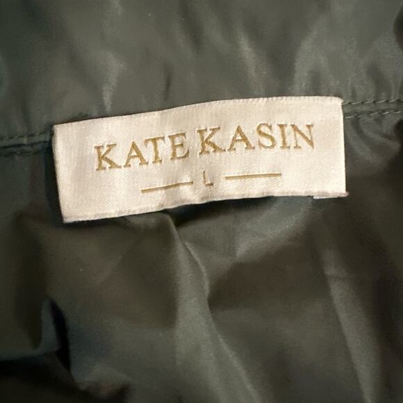 Kate Kasin Olive Green Lightweight Raincoat Jacket with Detachable Hood Size L - Picture 2 of 6